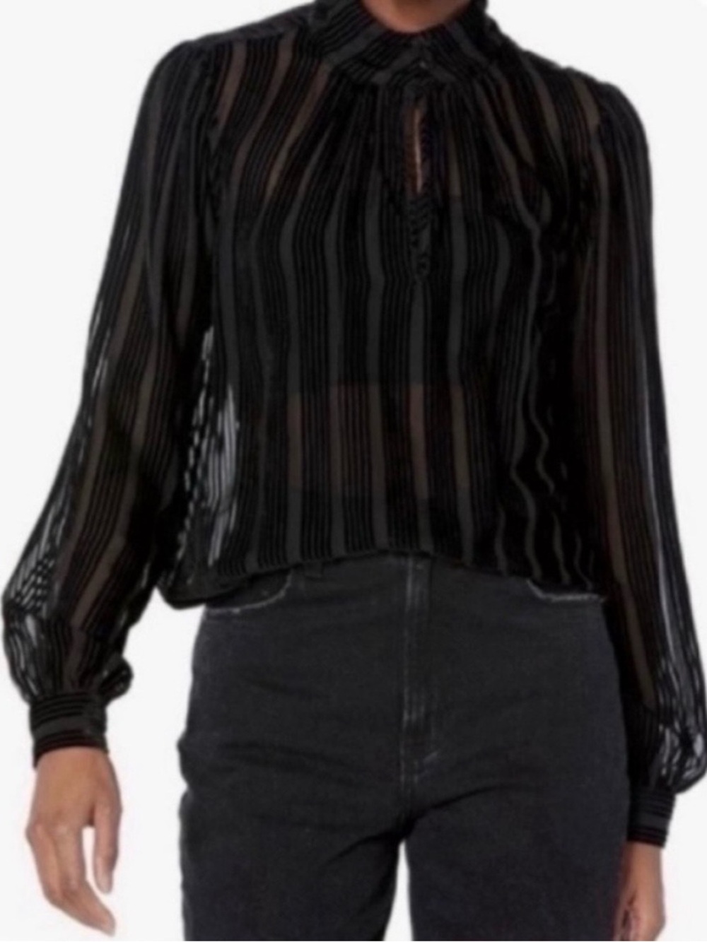 Paige Bryla Striped Burnout Mock Neck Blouse